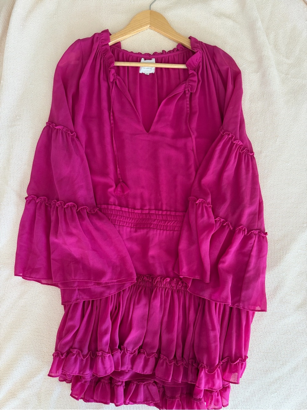 Misa Los Angeles Feminine Women’s Fuchsia Ruffle Tiered Long-Sleeve Dress - Picture 4 of 6